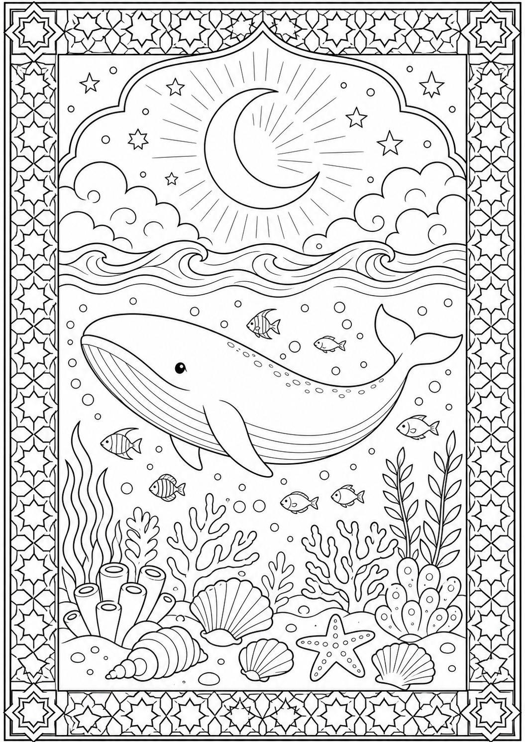 Printable coloring page: Whale and Ocean